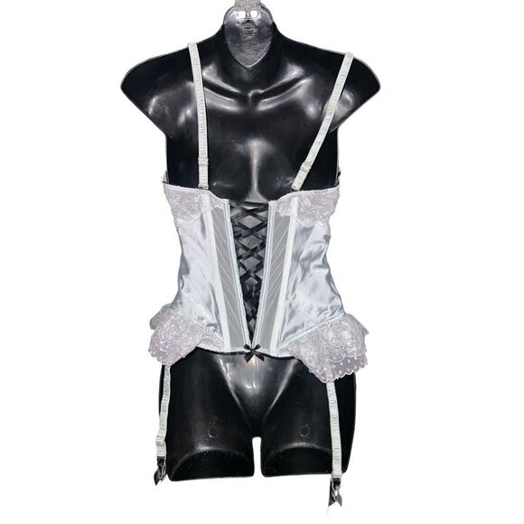 RARE FIND Victoria's Secret Lace-Up Corset Bra Satin green/Blue/grey colored Top - Picture 7 of 10